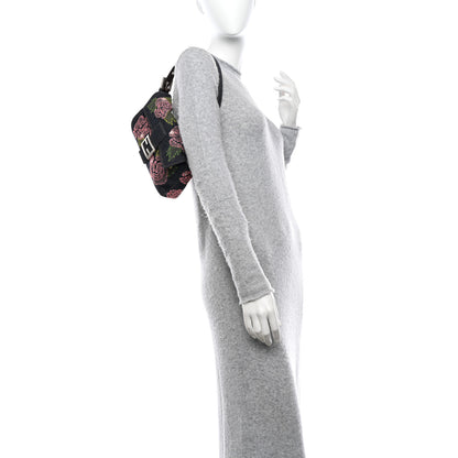 Fendi Denim Lace Embroidered Floral Baguette Blue Multicolor 2 of 9
