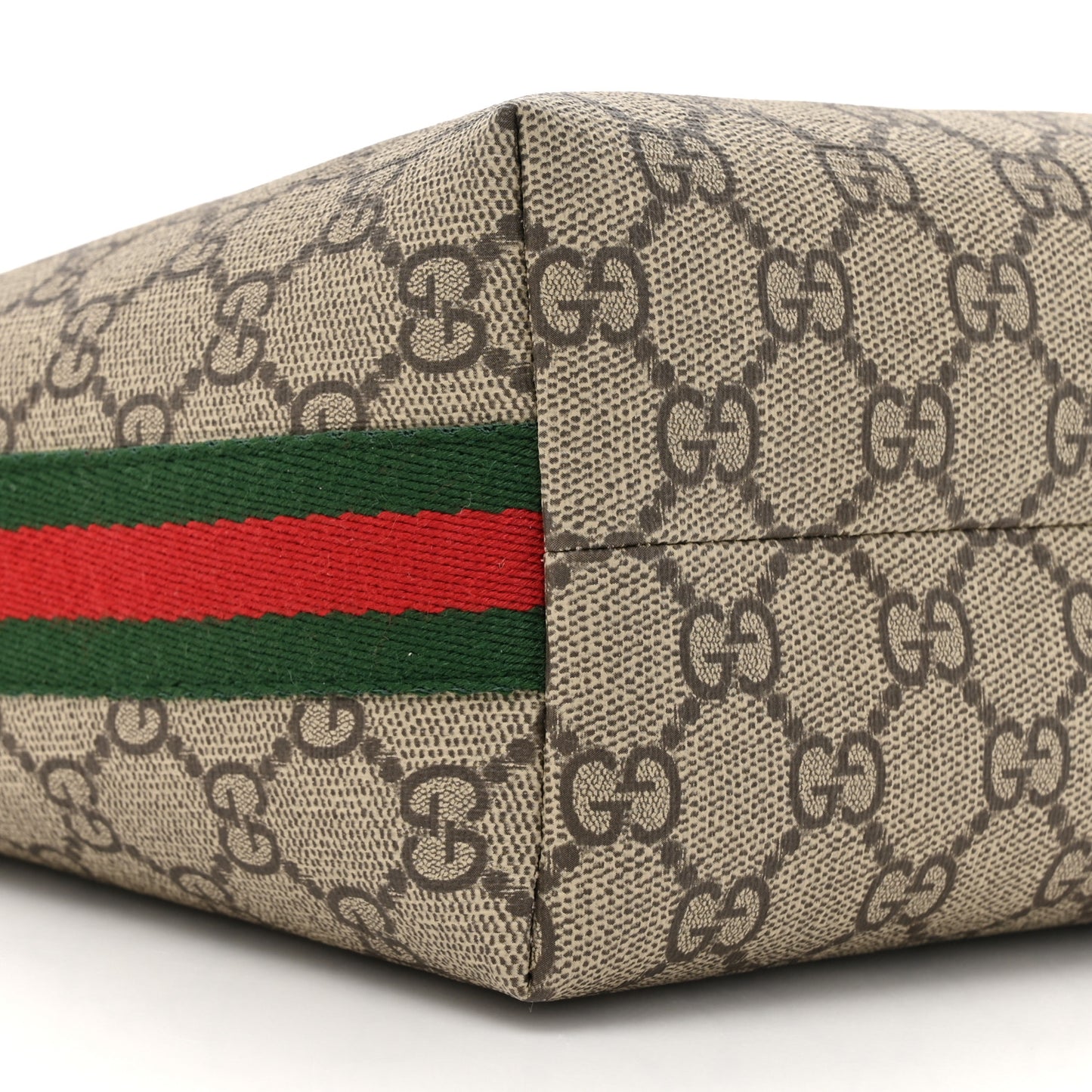 GG Supreme Monogram Textured Calfskin Web Super Mini Ophidia Shoulder Bag Beige Ebony New Acero