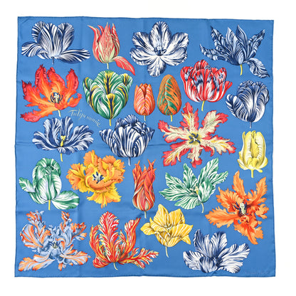 Hermes Silk Tulipomanie Scarf 90 Bleu Cobalt Orange 1 of 3