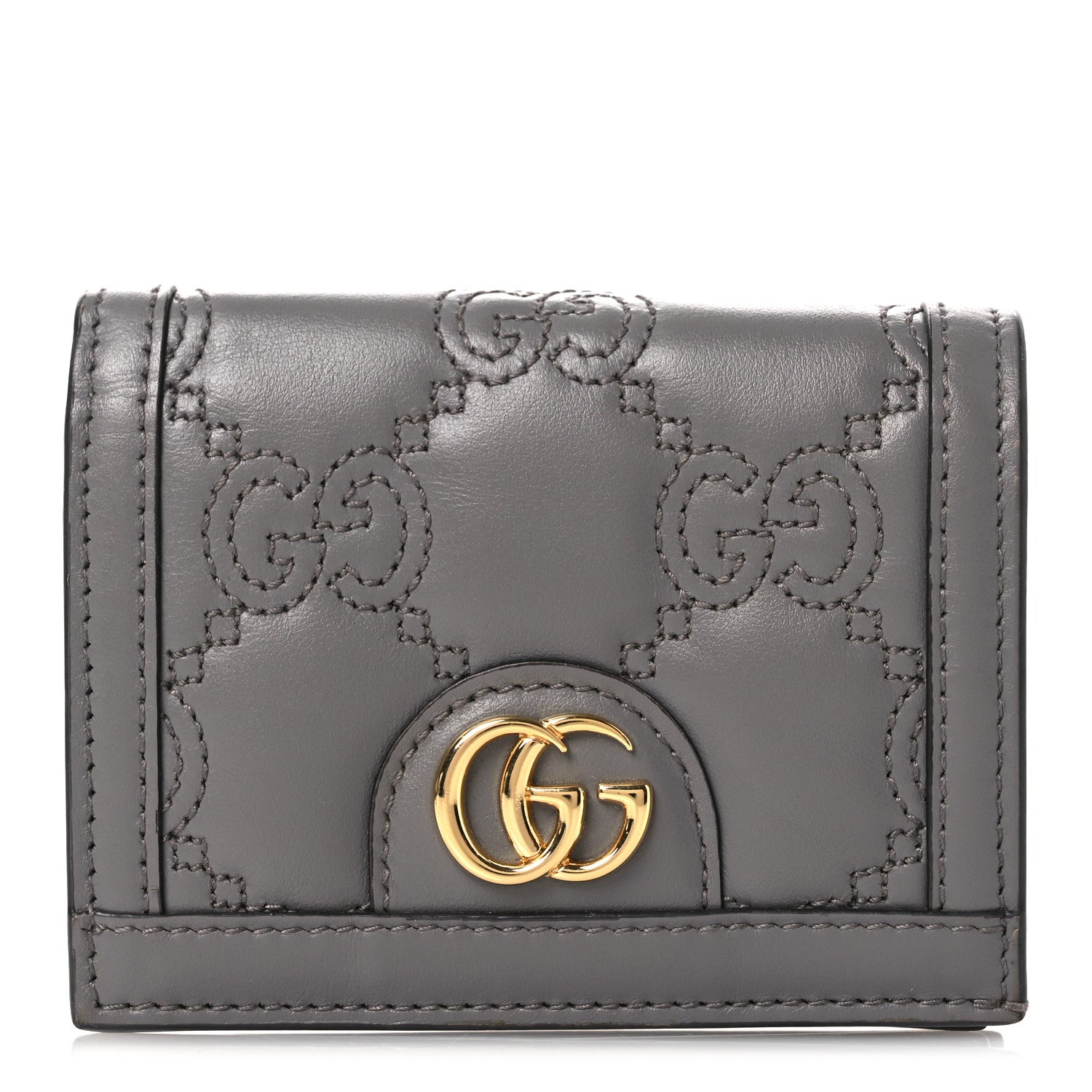 Gucci Calfskin GG Matelasse Card Case Wallet Grey 1 of 7