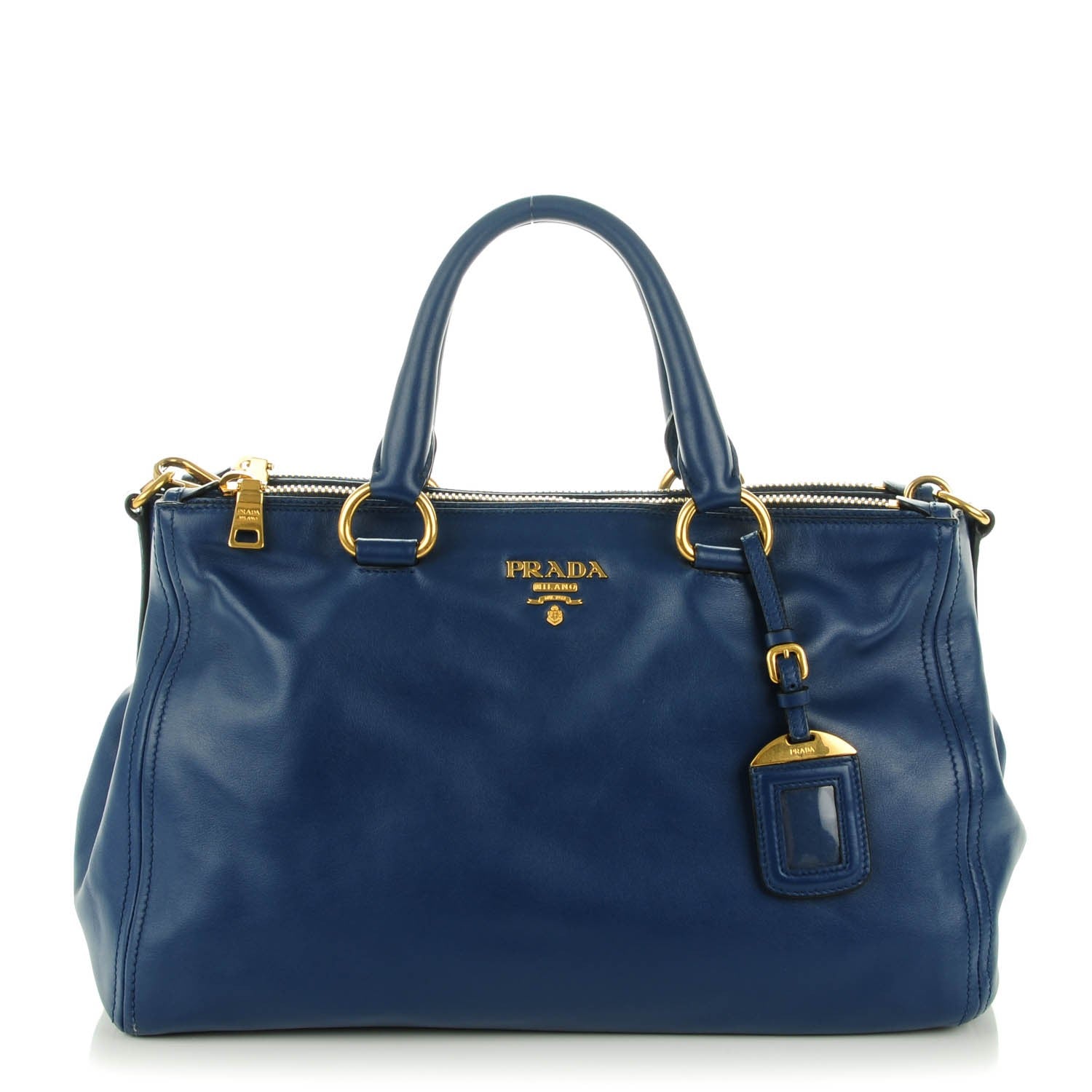 Prada Soft Calf Double Zip Shoulder Bag Bleuette 1 of 8
