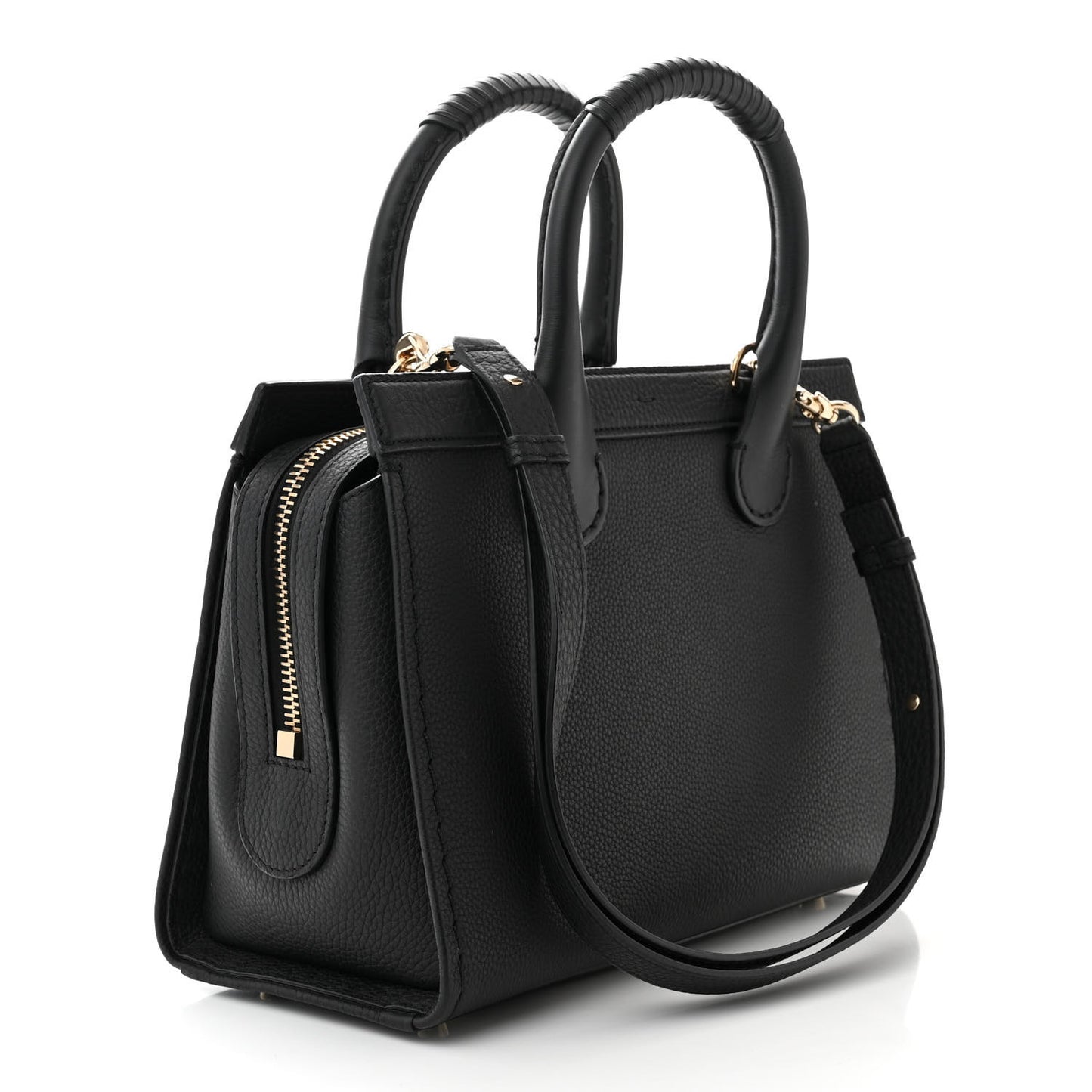 Grained Calfskin Small Edith Top Handle Bag Black