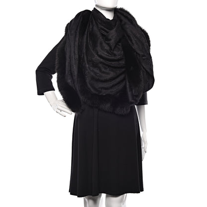 Louis Vuitton Silk Wool Monogram Fox V Fur Shawl Black 1 of 4