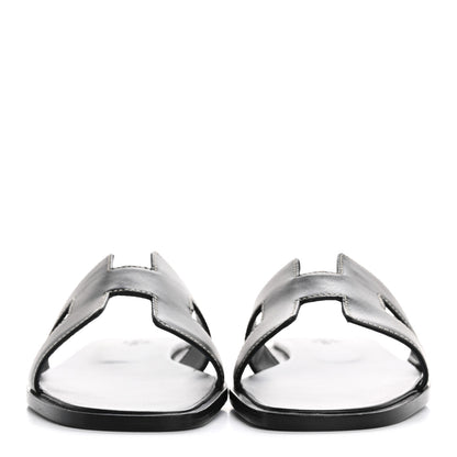 Hermes Box Calfskin Oran Sandals 38 Black 3 of 9