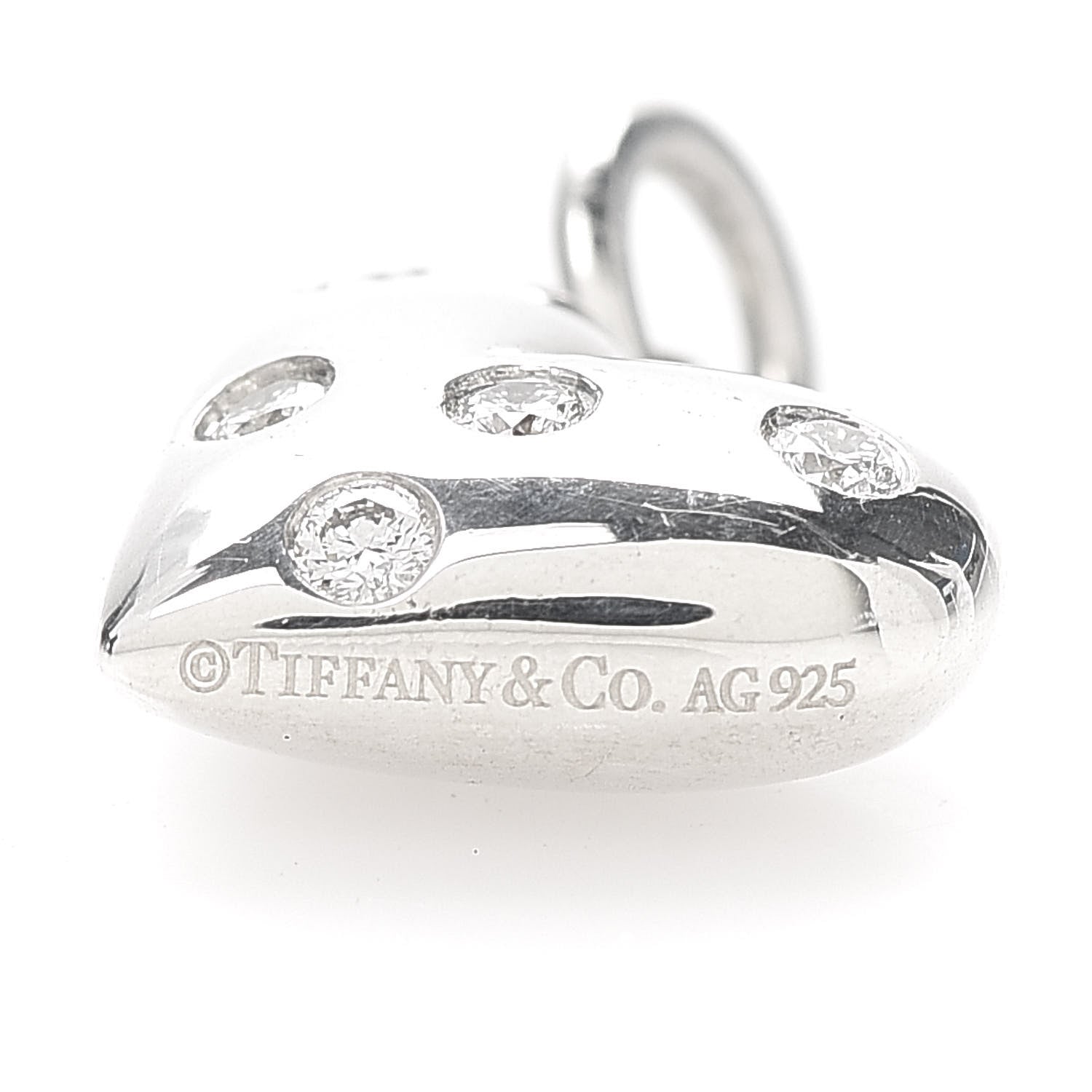 Tiffany Sterling Silver Diamond Etoile Heart Charm 3 of 4
