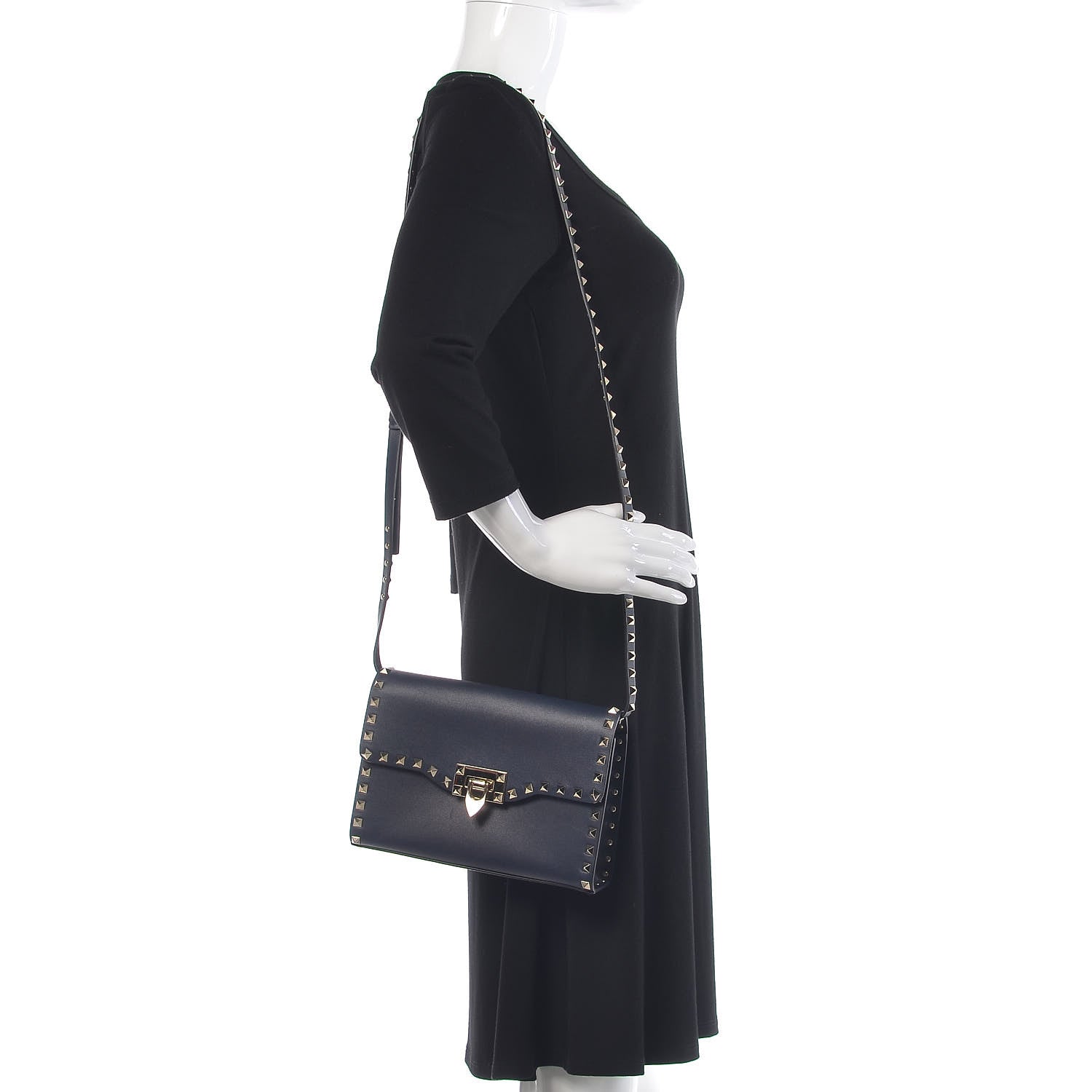 Valentino Garavani Vitello Medium Rockstud Flip Lock Crossbody Bag Pure Blue 2 of 11