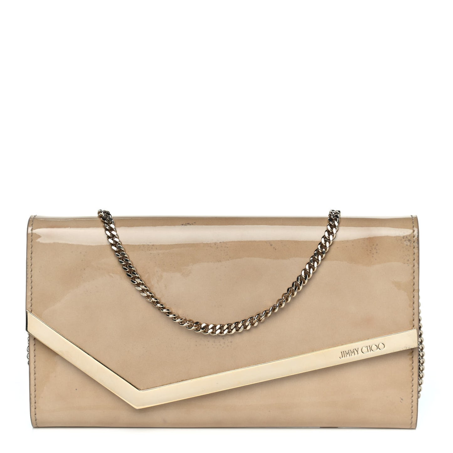 Patent Emmie Clutch Bag Beige