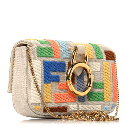 Fendi Kuban Canvas FF Embroidered Nano Baguette Charm Grezzo Multicolor 2 of 6