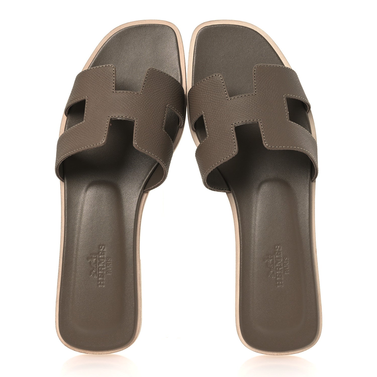 Hermes Epsom Oran Sandals 37.5 Etoupe 2 of 11