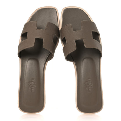 Hermes Epsom Oran Sandals 37.5 Etoupe 2 of 11
