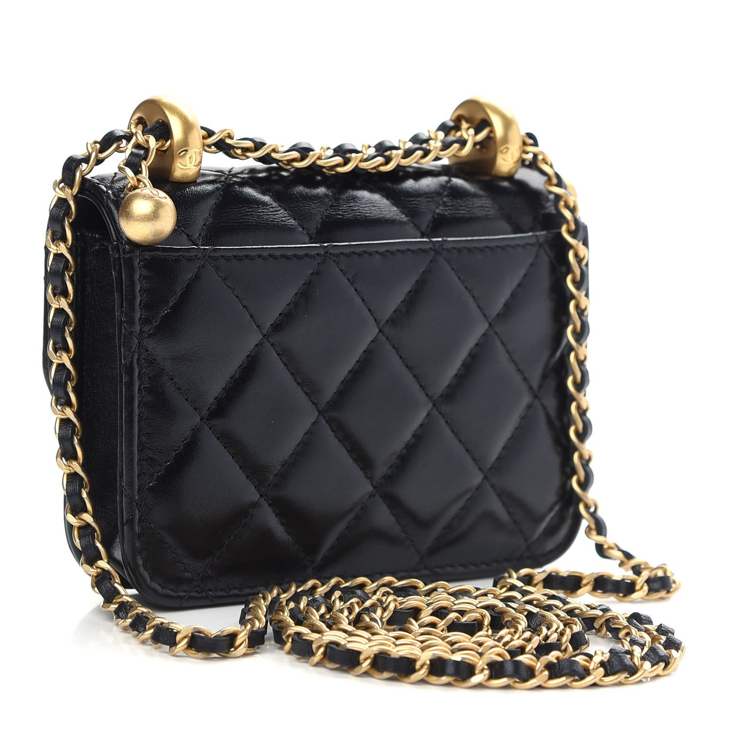 Calfskin Quilted Perfect Fit Coin Purse With Chain Black
