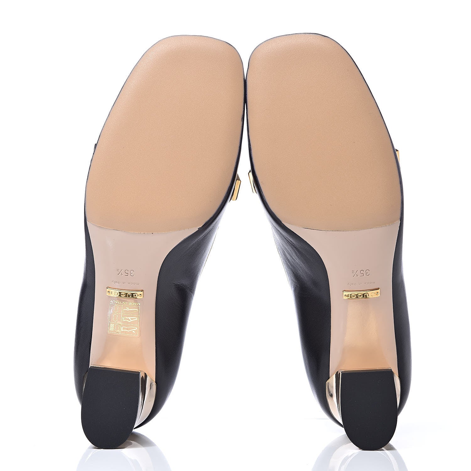 Gucci Malaga Kid Nappa GG Supreme Monogram Tiger Head Mid Heel Loafer Pumps 35.5 Black Oro Vecchio Beige 5 of 9