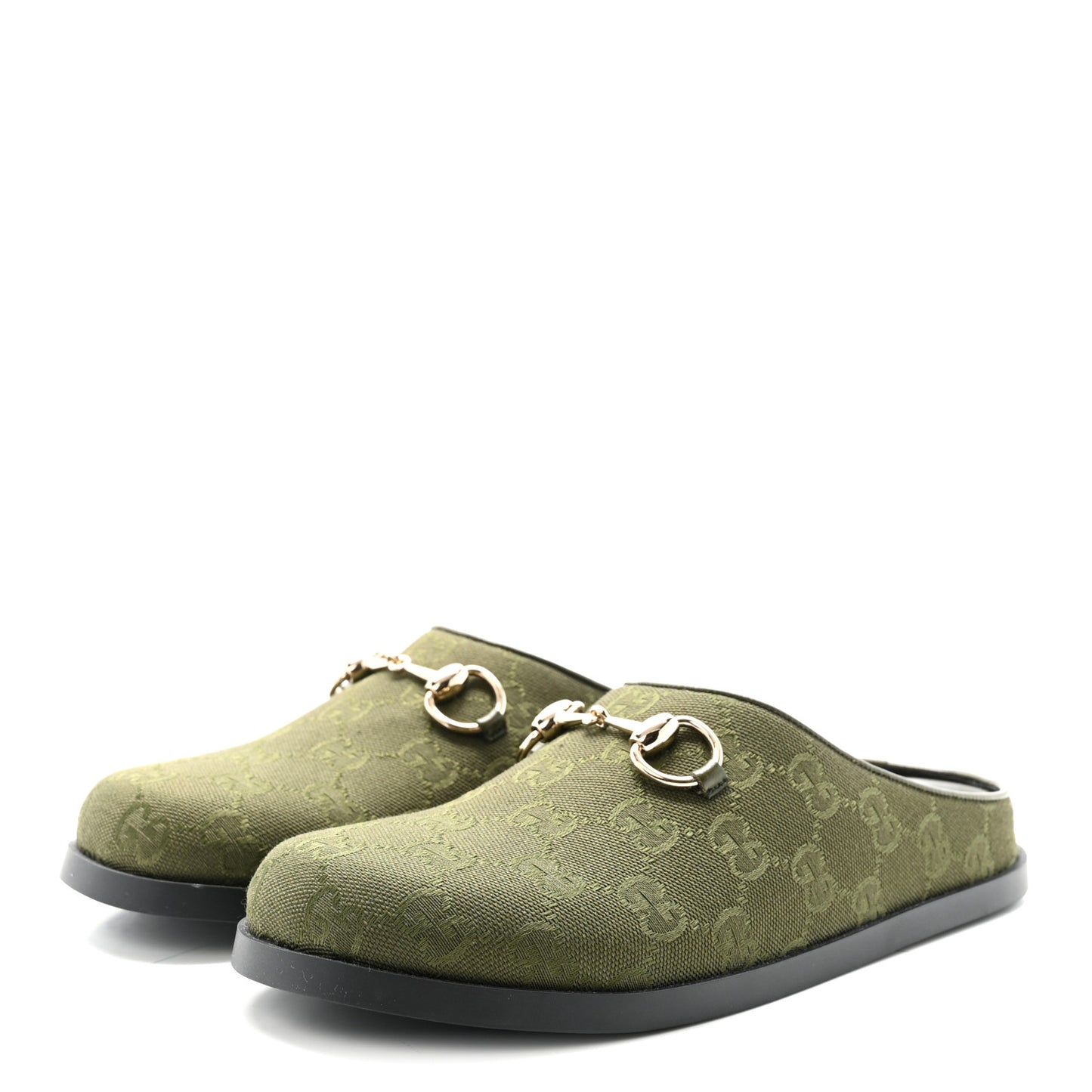New Canvas Monogram GG Granada Kid Womens Horsebit Mules 36.5 Green
