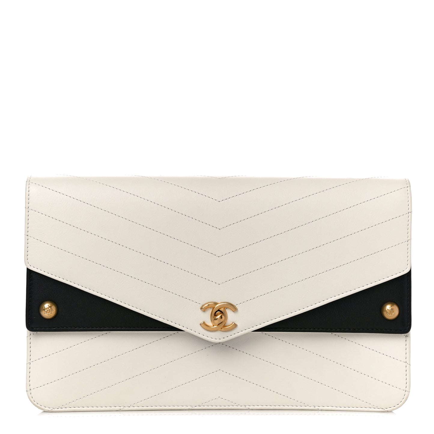 Calfskin Chevron Quilted Casual Trip Clutch White