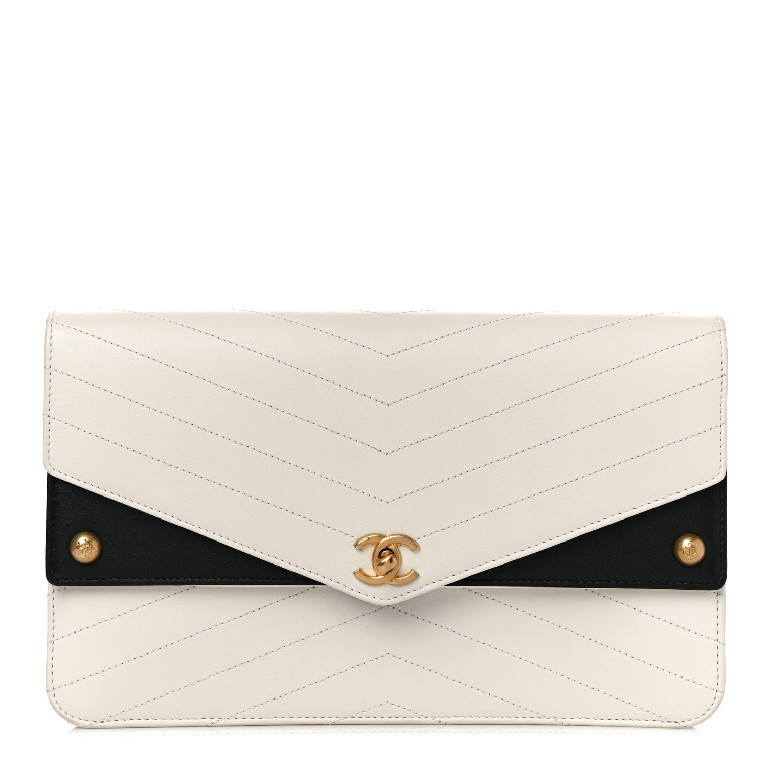 Chanel Calfskin Chevron Quilted Casual Trip Clutch White 1 of 10