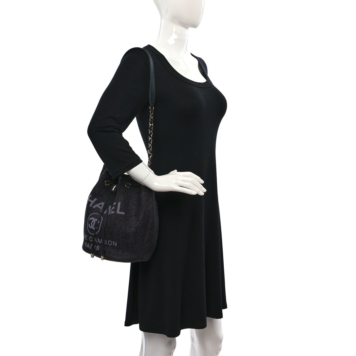 Chanel Mixed Fibers Deauville Drawstring Bag Black 2 of 11