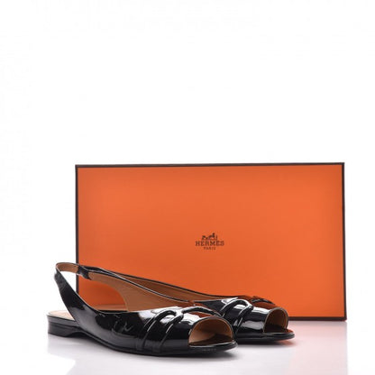 Hermes Patent Surprise Slingback Flats 37.5 Black 8 of 8