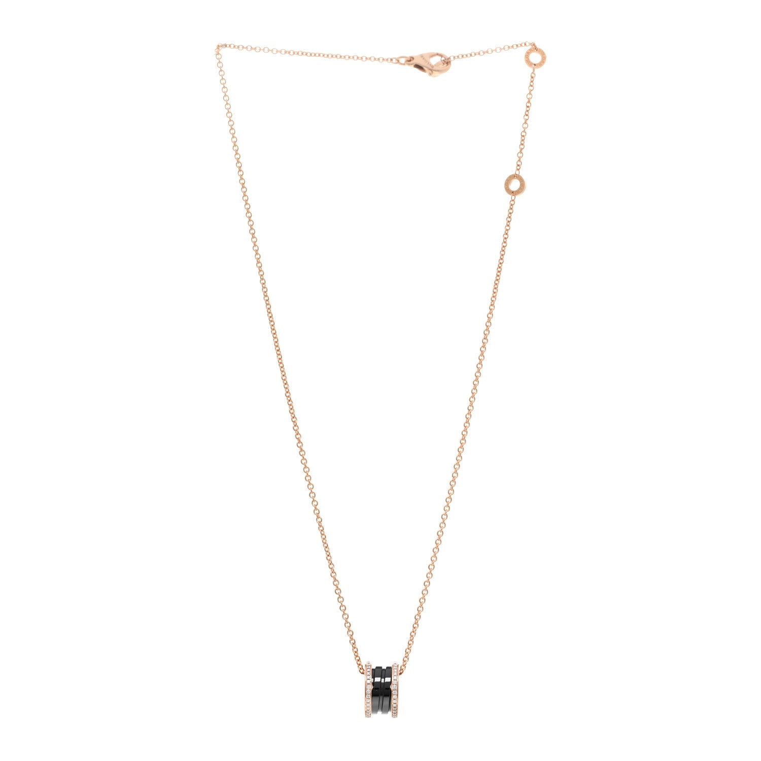 Bulgari 18K Rose Gold Black Ceramic Diamond B.Zero1 Pendant Necklace 3 of 5