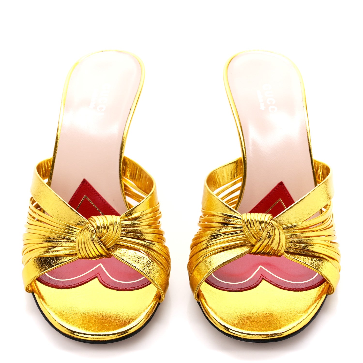 Gucci Metallic Nappa Crawford Knot Mid Heel Slide Sandals 38 Gold 2 of 7