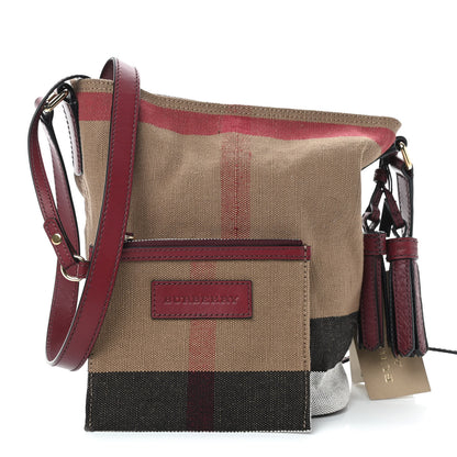Burberry Canvas Mega Check Mini Ashby Tassel Crossbody Burgundy Red 1 of 10