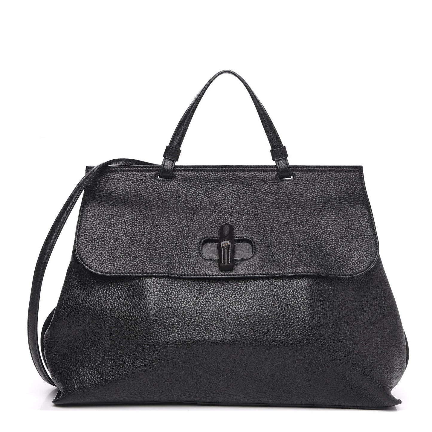 Pebbled Calfskin Large Bamboo Daily Top Handle Bag Black