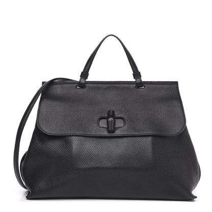 Gucci Pebbled Calfskin Large Bamboo Daily Top Handle Bag Black 1 of 10