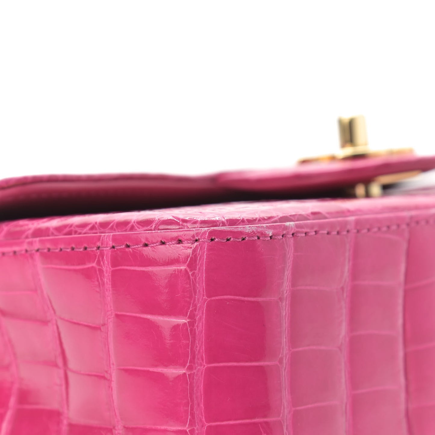 Shiny Alligator Mini Flap Pink