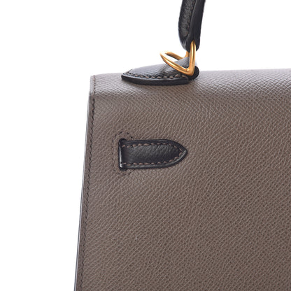 Hermes Epsom Bi Color Horseshoe Kelly Sellier 25 Etain Black 18 of 40