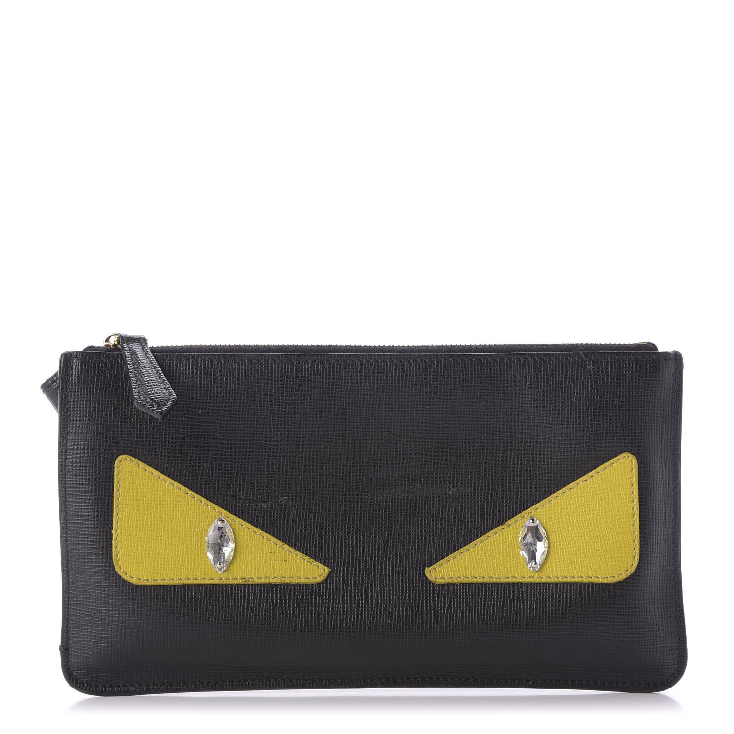Fendi Vitello Elite Crystal Monster Eyes Zip Pouch Black Cedro 1 of 9