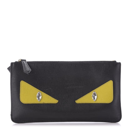 Fendi Vitello Elite Crystal Monster Eyes Zip Pouch Black Cedro 1 of 9