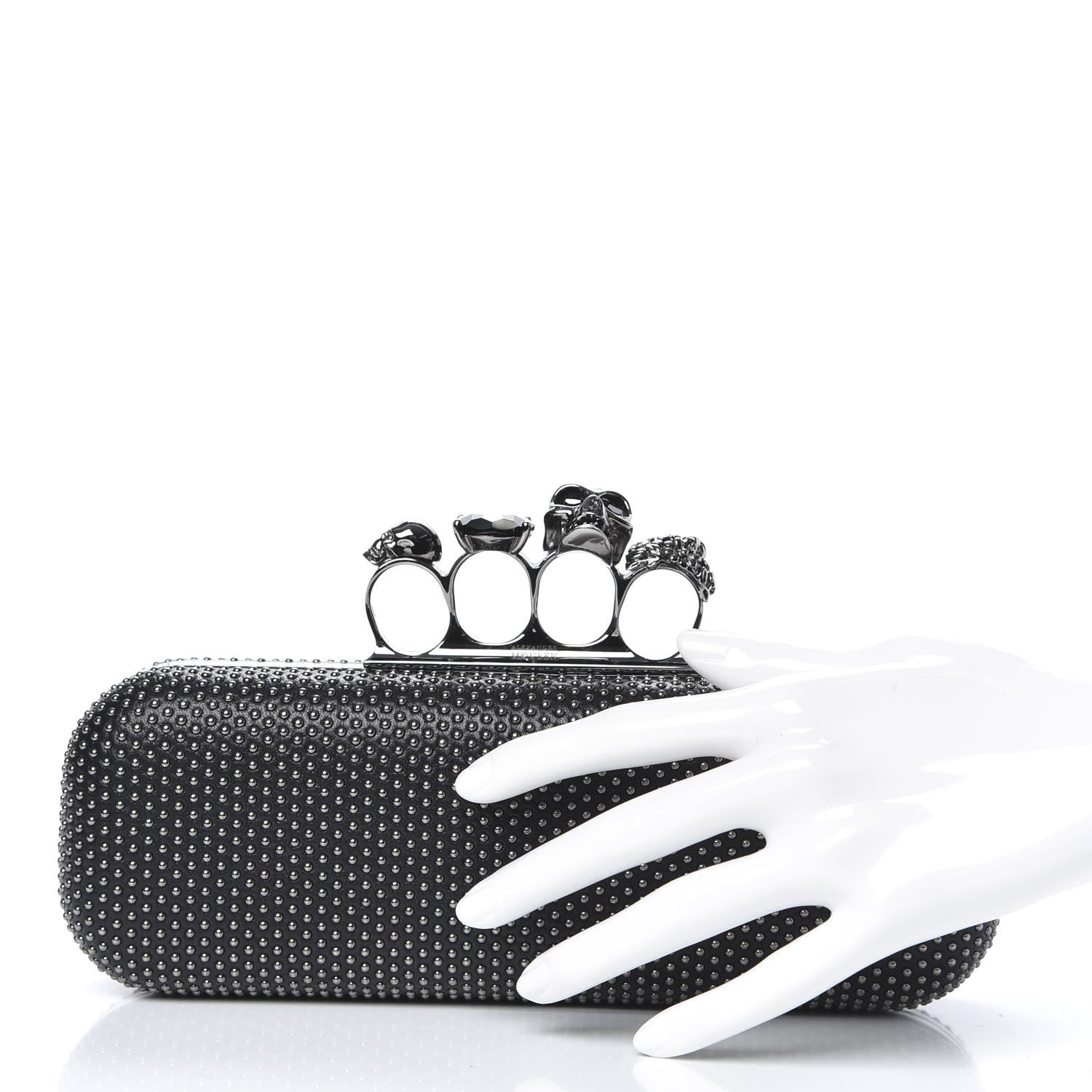 Alexander McQueen Nappa Studded Skull Knuckle Box Clutch Black 2 of 9