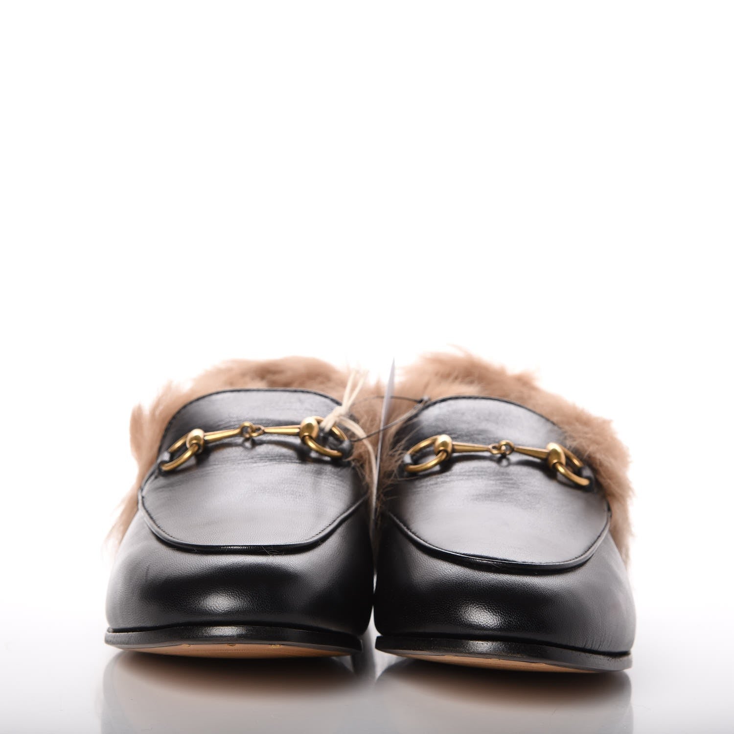 Gucci Malaga Kid Fur Womens Jordaan Loafers 38 Black Natural 2 of 8