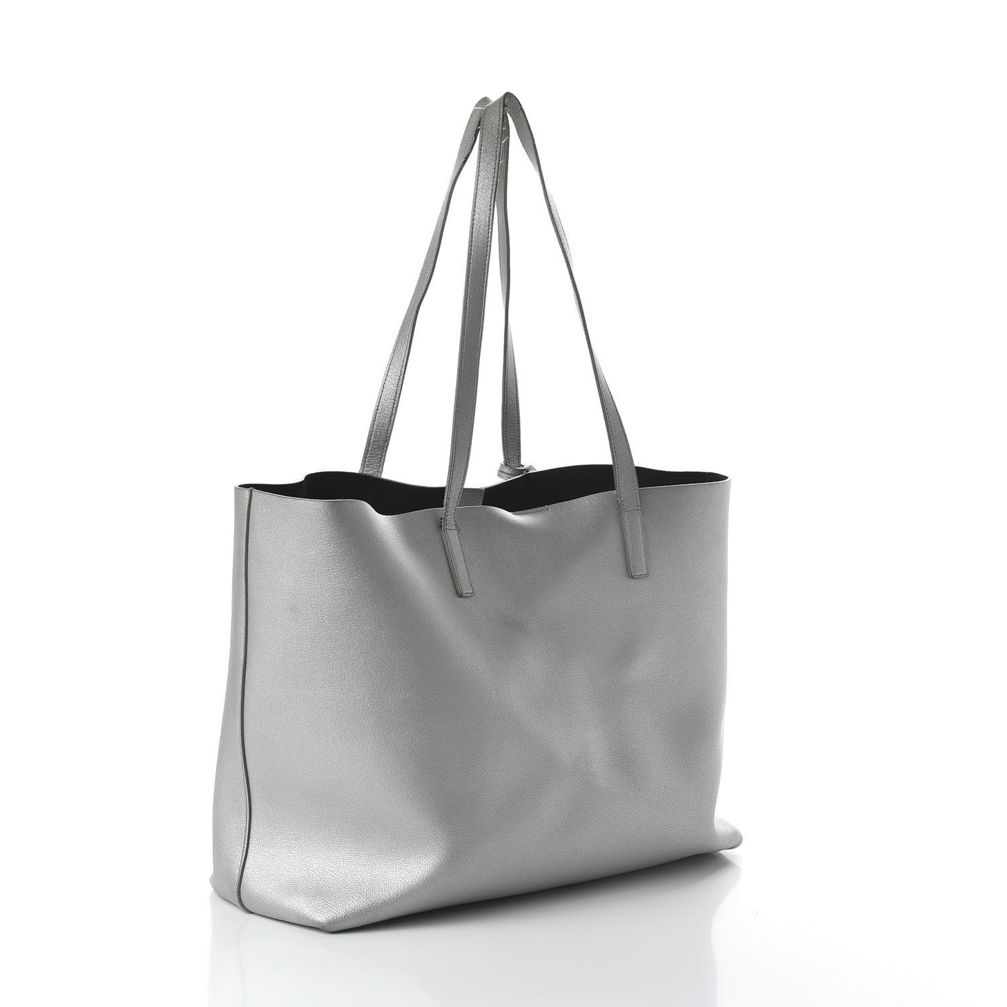Metallic Calfskin Large Shopping Tote Silver