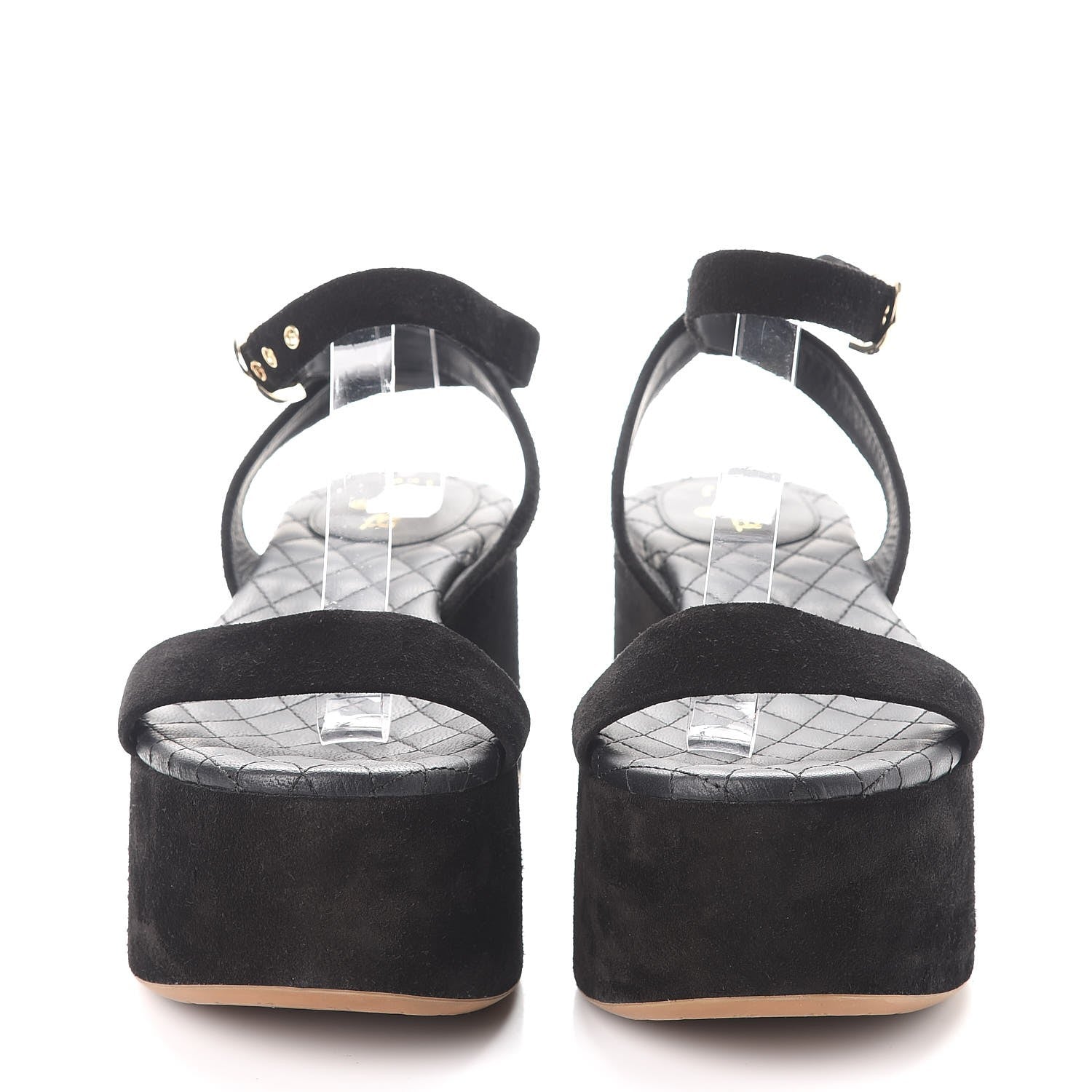 Chanel Suede Platform Wedge Sandals 37.5 Black 2 of 12