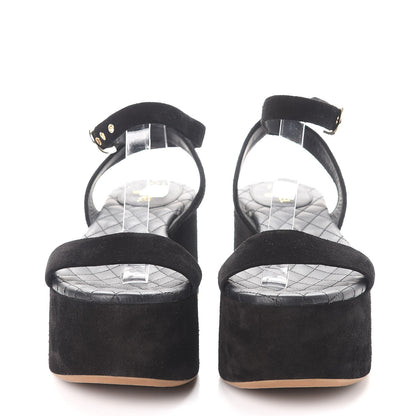 Chanel Suede Platform Wedge Sandals 37.5 Black 2 of 12