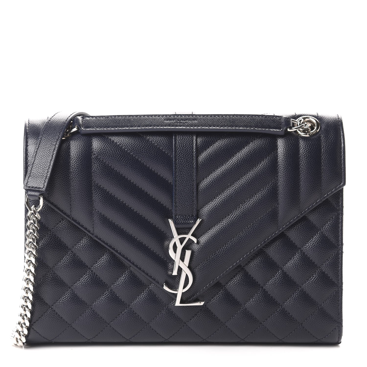 Saint Laurent Grain De Poudre Textured Mixed Matelasse Triquilt Medium Monogram Satchel Deep Marine 1 of 11