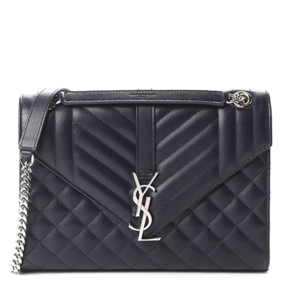 Saint Laurent Grain De Poudre Textured Mixed Matelasse Triquilt Medium Monogram Satchel Deep Marine 1 of 11