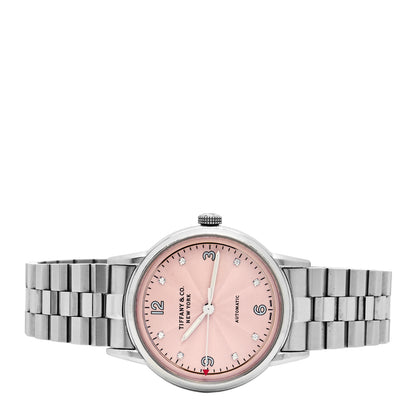 Tiffany Stainless Steel Diamond 34mm CT60 3-Hand Automatic Watch Pink 2 of 4