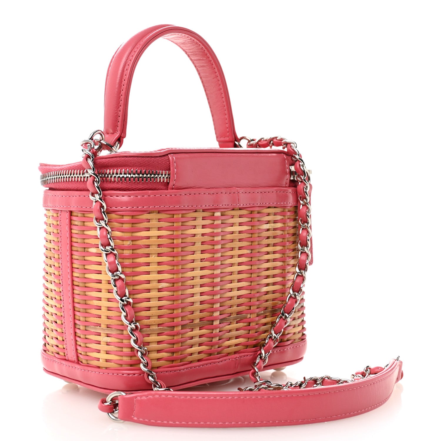 Chanel Calfskin Raffia Small Take Away Vanity Case Bag Pink Beige 3 of 10