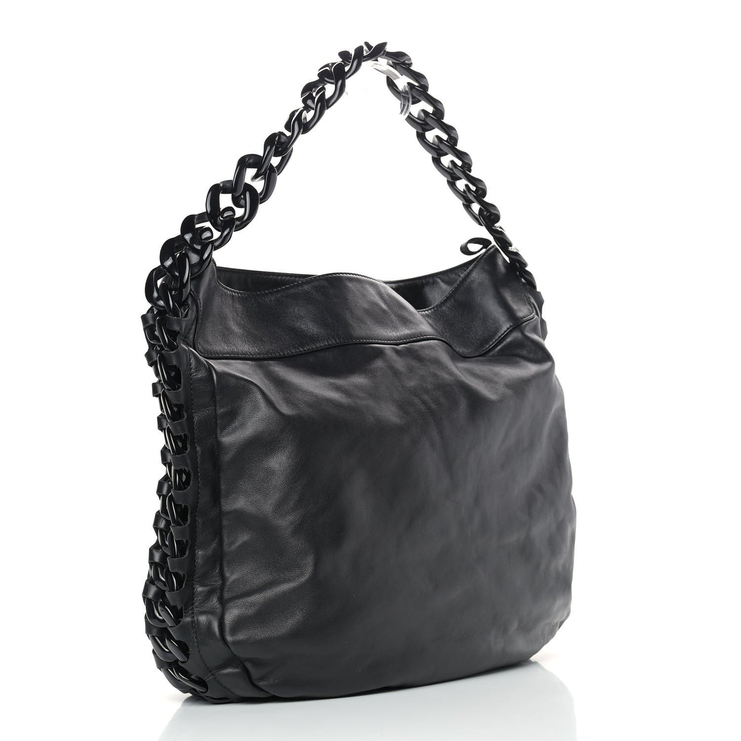 Calfskin Modern Chain Rhodoid Hobo Black