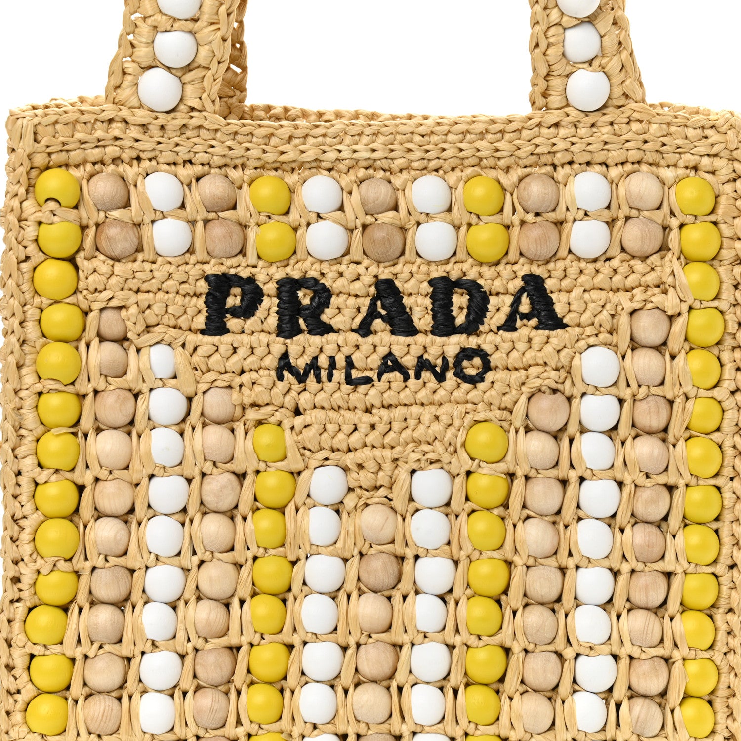 Prada Raffia Wood Bead Embroidered Logo Tote Bag Naturale 7 of 9