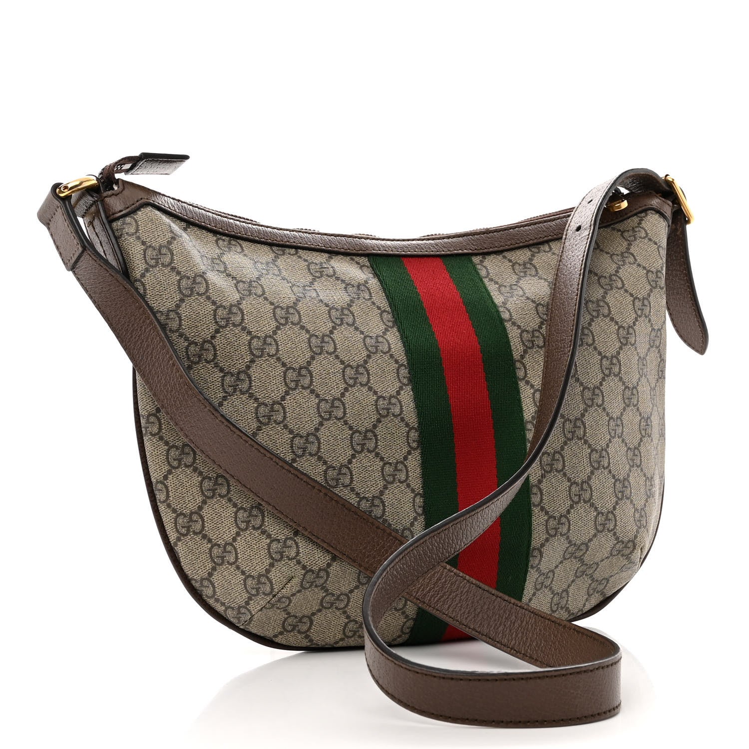 Gucci GG Supreme Monogram Textured Dollar Calfskin Web Small Ophidia Half Moon Hobo Beige Ebony New Acero 3 of 11