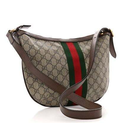 Gucci GG Supreme Monogram Textured Dollar Calfskin Web Small Ophidia Half Moon Hobo Beige Ebony New Acero 3 of 11