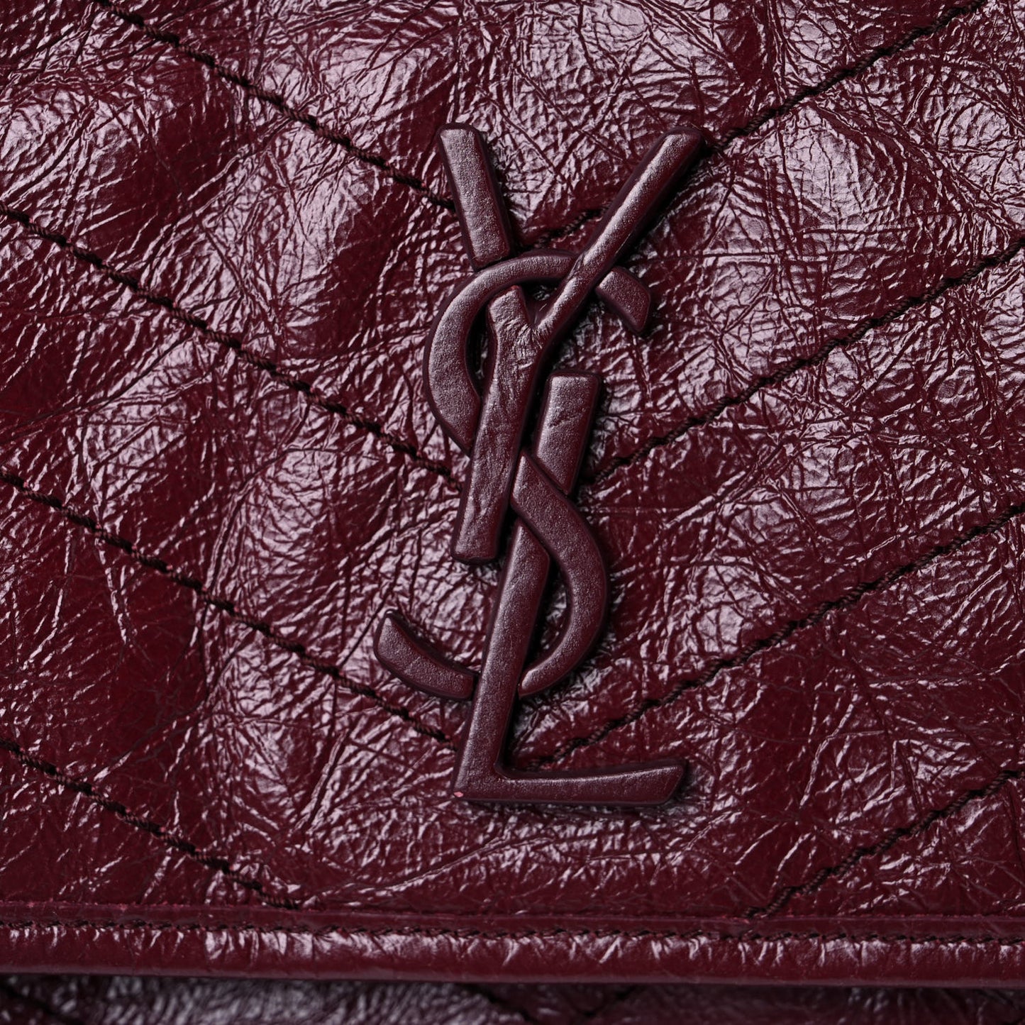 Crinkled Calfskin Matelasse Monogram Medium Niki Chain Satchel Burgundy