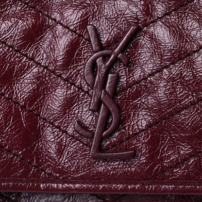 Saint Laurent Crinkled Calfskin Matelasse Monogram Medium Niki Chain Satchel Burgundy 11 of 12