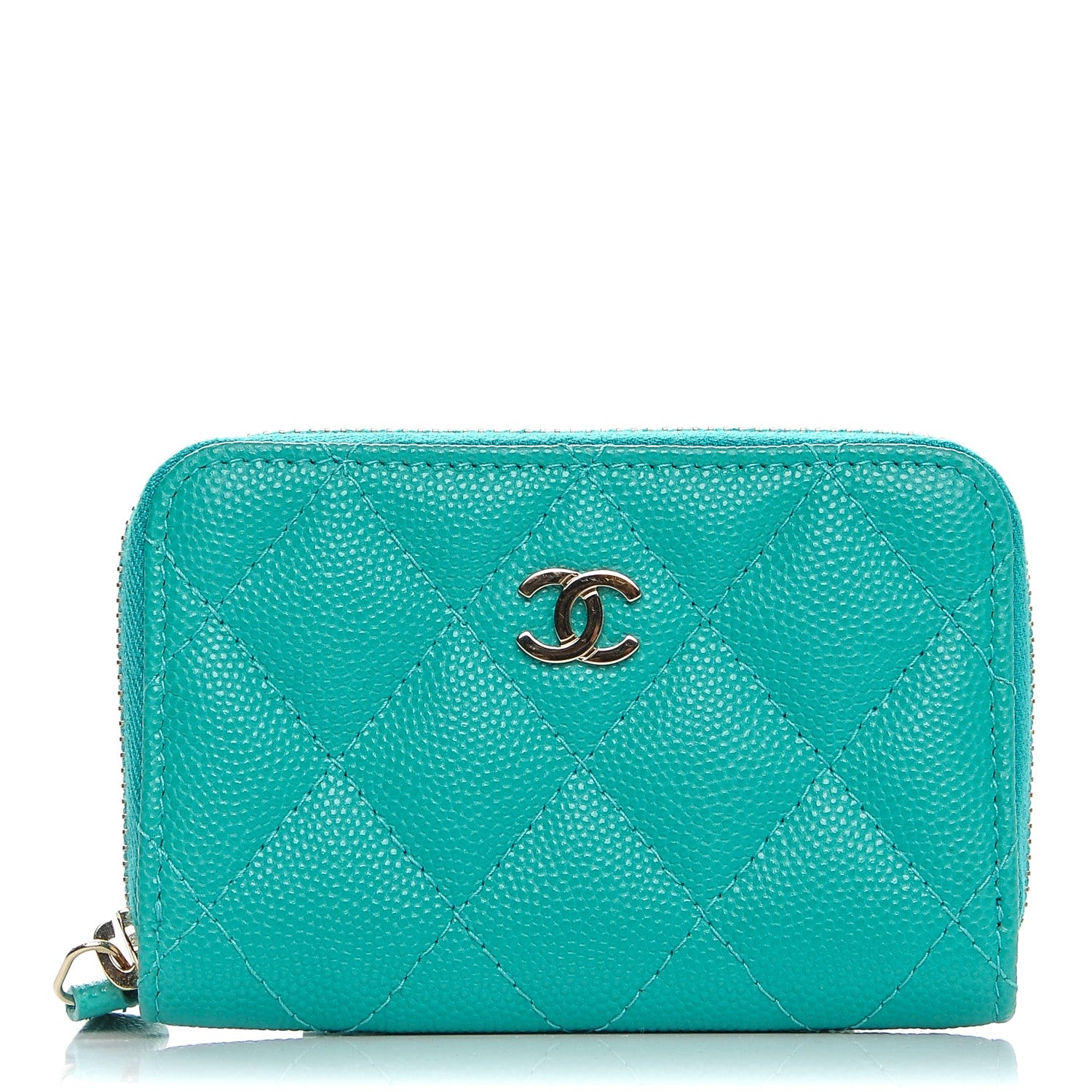 Chanel Caviar Quilted Zip Coin Purse Turquoise 1 of 8
