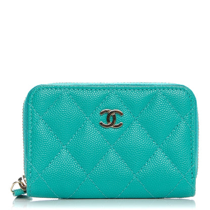 Chanel Caviar Quilted Zip Coin Purse Turquoise 1 of 8