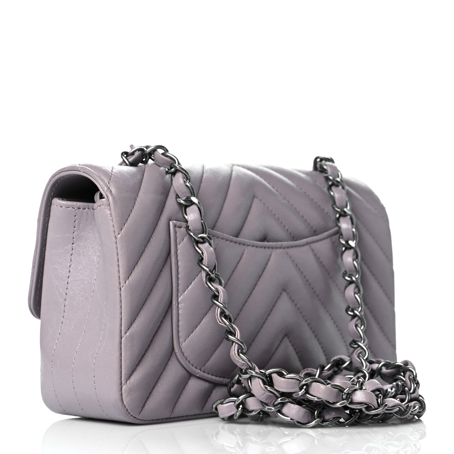 Chanel Iridescent Calfskin Chevron Quilted Mini Rectangular Flap Grey 3 of 12