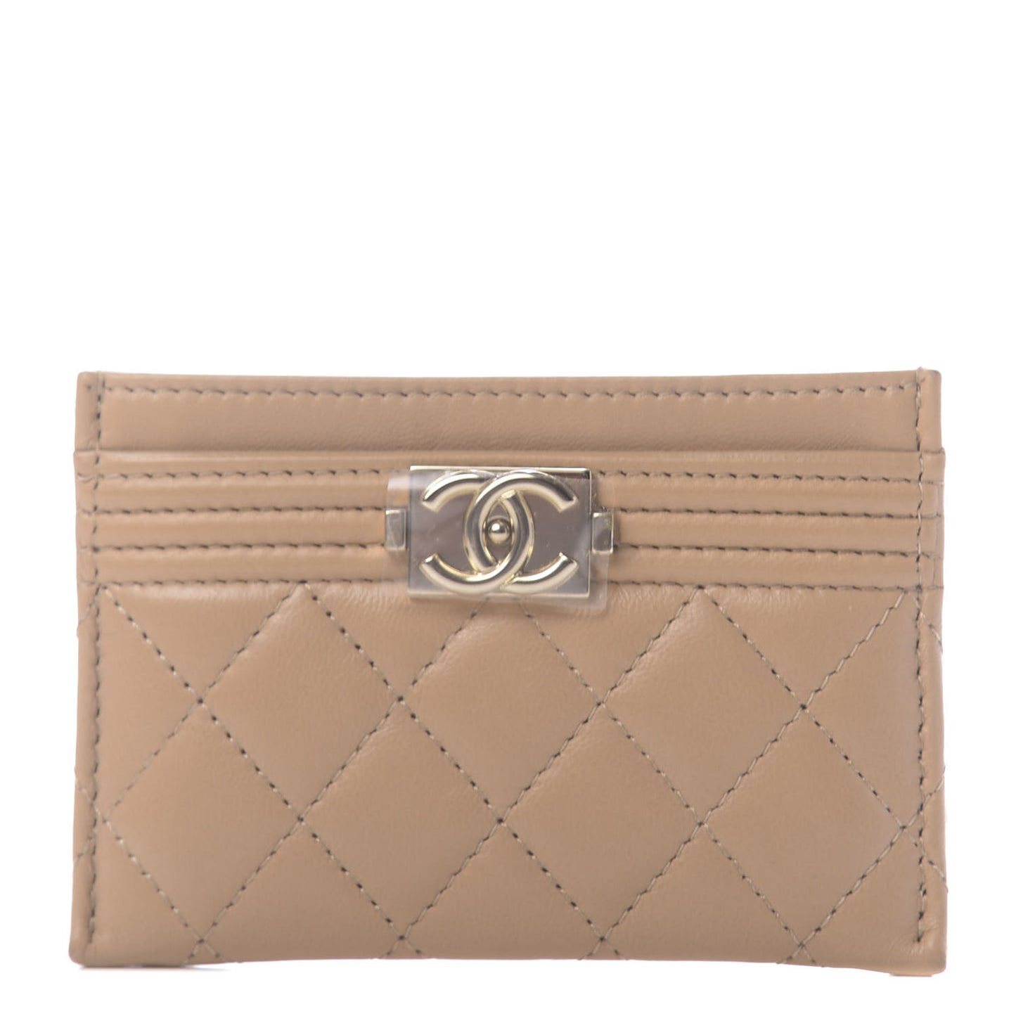 Lambskin Quilted Boy Card Holder Beige