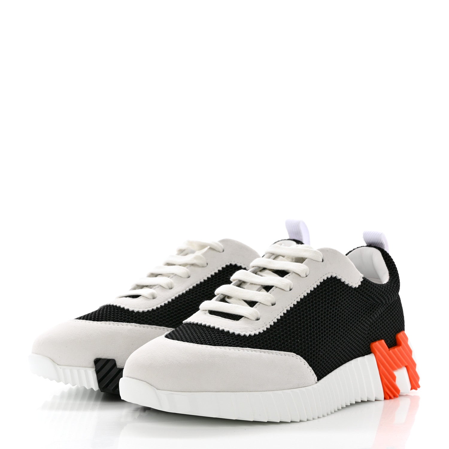 Hermes Air Mesh Suede Goatskin Bouncing Sneakers 37 Black Orange 3 of 8